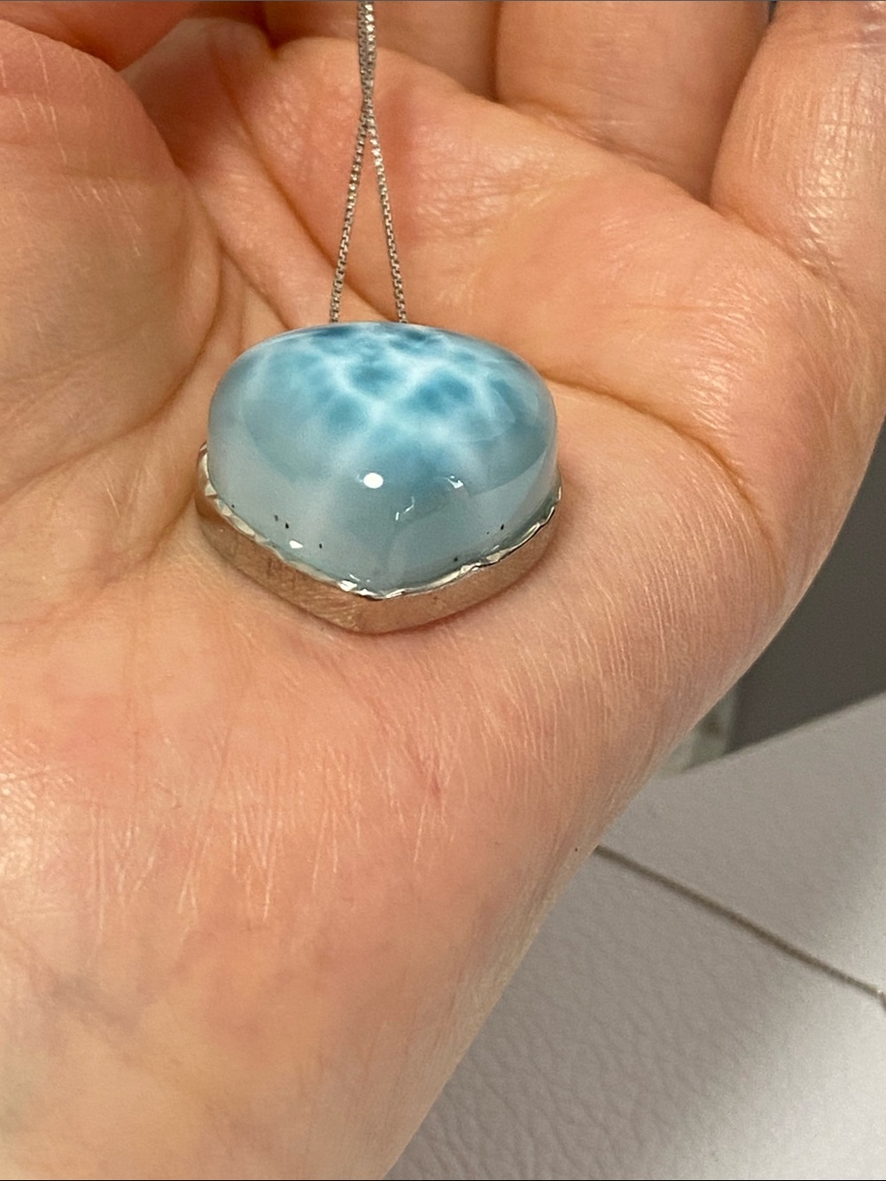 High Quality AAA Natural Larimar Heart Silver Pendant Necklace - Picture 6 of 13